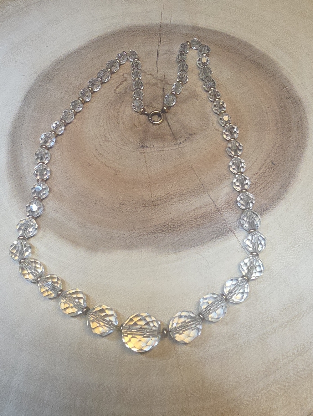 Vintage 1950s  Graduated Faceted Clear Crystal Bead Necklace